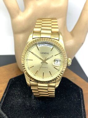 Geneve Men's Watch Vintage Swiss Automatic Day Date 14k Yellow Gold 109.1g 35mm